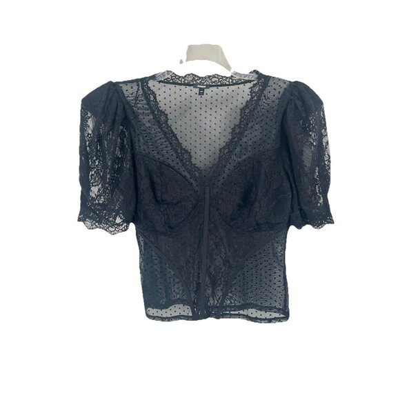 Express Sheer Black Swiss Dot Blouse Whimsigoth Fairy Dark Romantic Sz Large - Picture 1 of 6